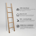 Wooden Blanket Ladder Natural & Motley Wood - Leaning Wall Decor for Bedroom, Bathroom, Living Room - Rustic Quilt Holder & T