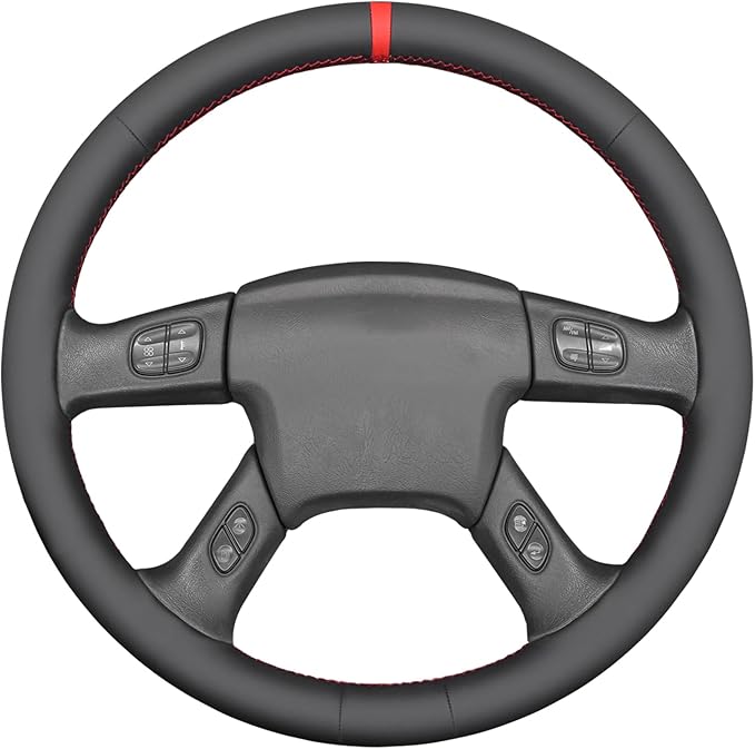 MEWANT Hand Stitched Steering Wheel Cover for Chevy Silverado 1500 2003-2006 Black Smooth Real Leather Steering Wrap
