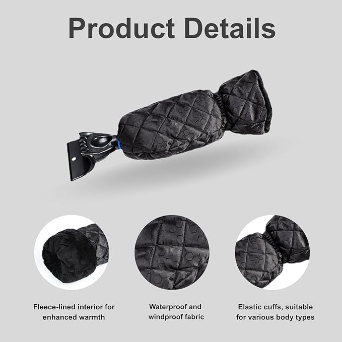 Ice Scraper with Glove - Waterproof Ice Scrapers Snow Removal Tool for Car Windshield, SUV, Truck - Comfortable Mitt Glove for Quick Ice & Snow Removal (Blue)