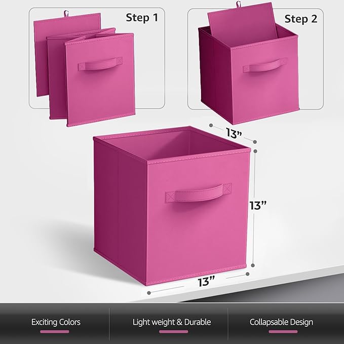 Sorbus 13 Inch Storage Bins - Sturdy Collapsible Fabric Storage Cubes with Handle - 8 Foldable Baskets for Organizing Clothes