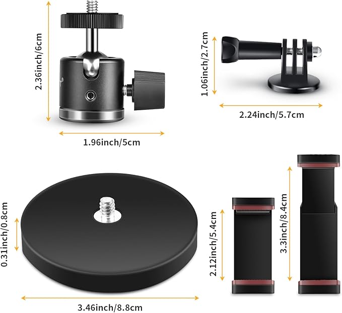 UTEBIT Magnetic Camera Mount for Action Camera, 66lb Strong Magnetic Mount with 360° Rotation Ball Head for Car or Magnetic Surfaces, Compatible with Gopro Hero 13, DJI Osmo Action Osmo Nano, Insta360
