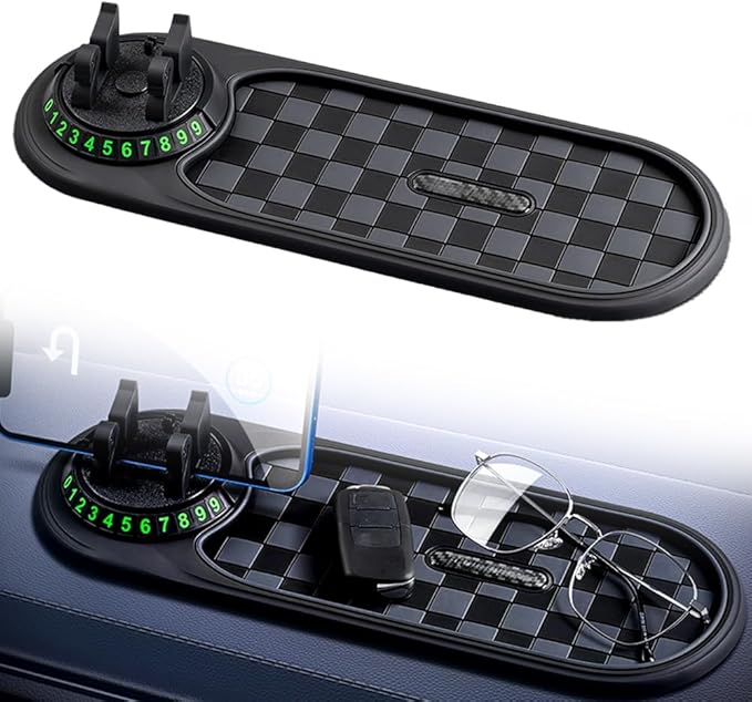 Multifunction Car Anti-Slip Mat, Car Anti Slip Mat Phone Holder for Dashboard, Dash Pad with Temporary Parking Number for Pho