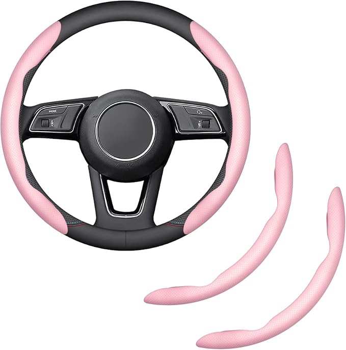 2-Piece Steering Wheel Cover, Carbon Fiber Segmented Steering Wheel Protector, Universal and Anti-Slip Durable Car Leather Pr