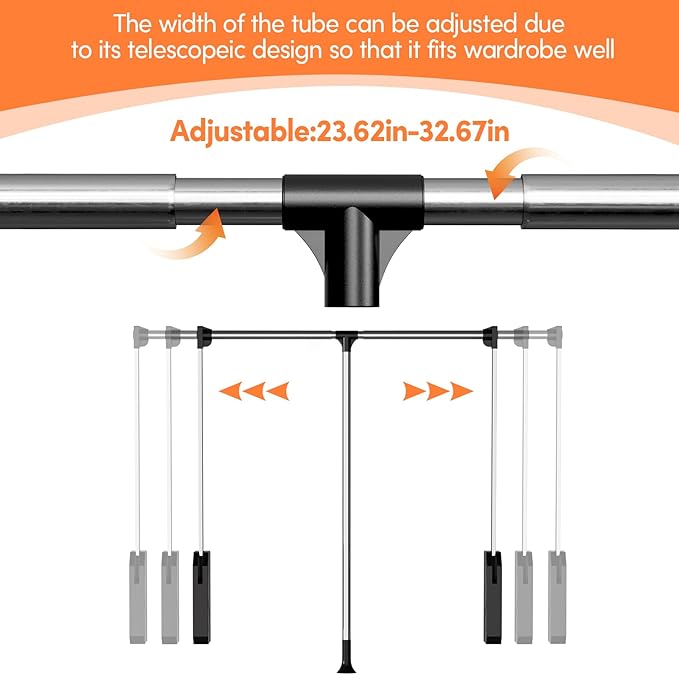 Pull Down Closet Rod, 32.68"-45.27" Width Adujstable Clothing Organization Rail with Dual Hydraulic Buffer, Back-mounted Ward