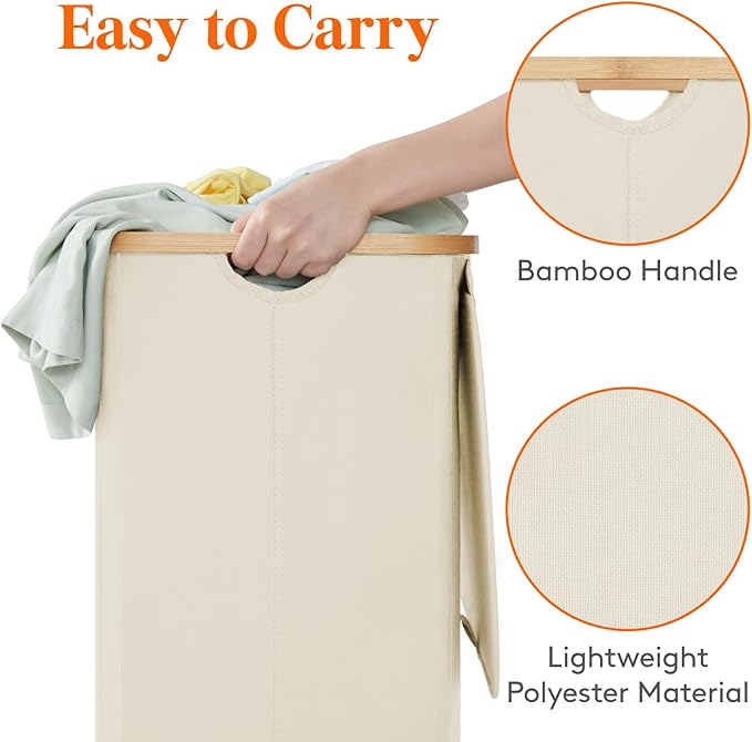 Lifewit 100L Laundry Basket with Lid, Clothes Hampers for Laundry with Bamboo Handles and 1 Removable Bag, Large Foldable Lau