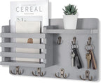 Nekon Mail Holder for Wall Mail Organizer with Key Hooks Hallway Farmhouse Decor Storage Racks with Floating Shelf and Flush 