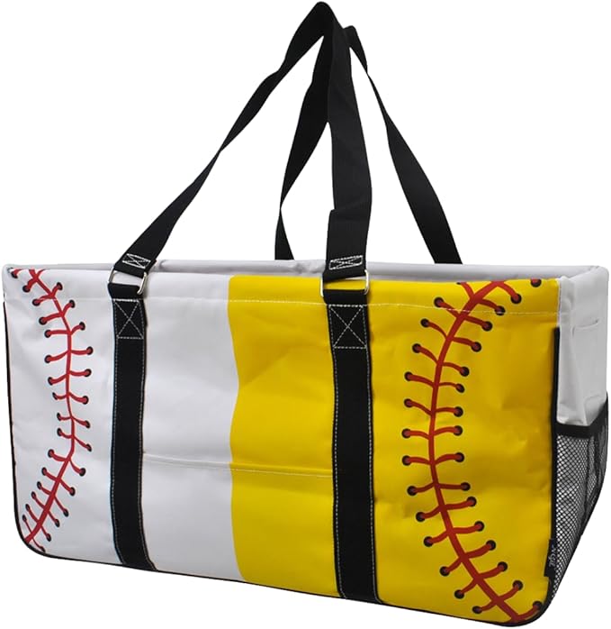 NGIL Extra Large Utility Tote Reusable Grocery Bag Oversized Collapsible for Groceries, Storage, Picnic, Beach (Baseball and Softball-black)