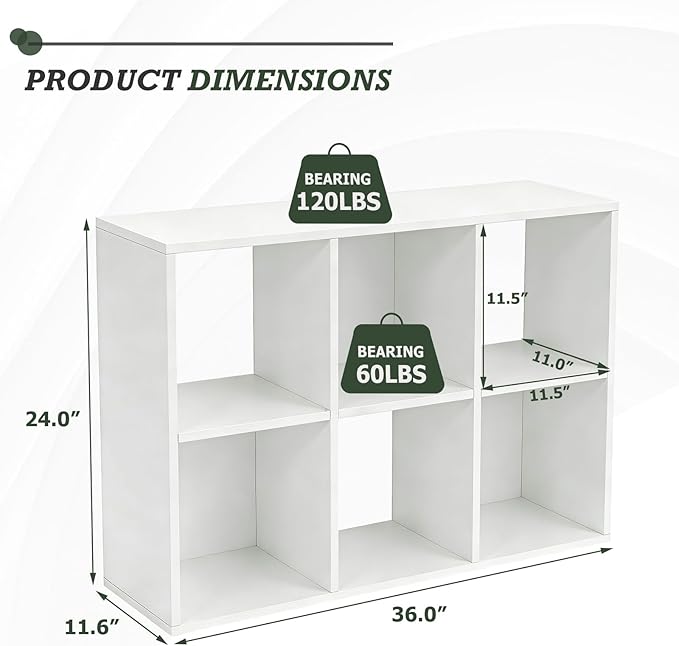 6-Cube Storage Organizer Shelf, Open Cube Bookshelf, Reversible Bookcase, Modern Sturdy Storage for Living Room, Bedroom, Ent