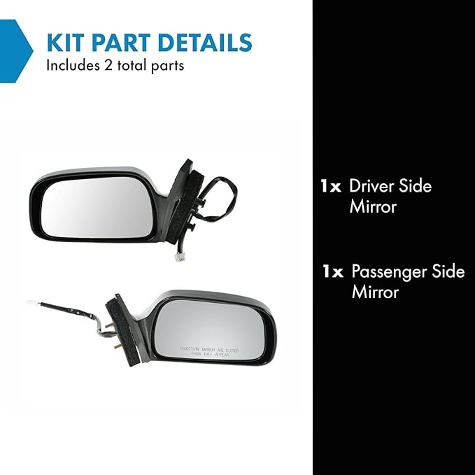 TRQ 2 Piece Driver and Passenger Side Mirror Assembly Set Manual Folding Electric Adjustment Non-Heated No Memory Black Compa