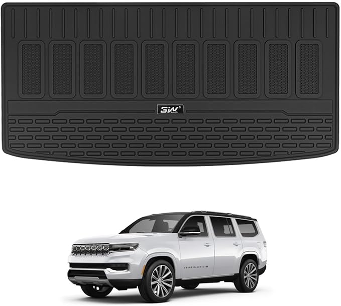 3W Cargo Liner Compatible with Jeep Grand Wagoneer(Non L) 2022-2024 2025 2026 7 Passenger Model All Weather Custom Fit Black Trunk Mat Set