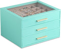 Frebeauty Clear Lid Jewelry Box,3-Layer Jewelry Organizer with Drawer,PU Leather Jewelry Organizers and Storage,Jewelry Boxes