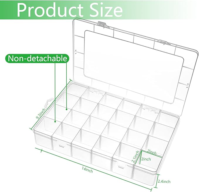Gbivbe Large 24 Grids Plastic Organizer Box Adjustable Dividers,Clear Storage Box for Jewelry, Art DIY Crafts, Washi Tapes, B