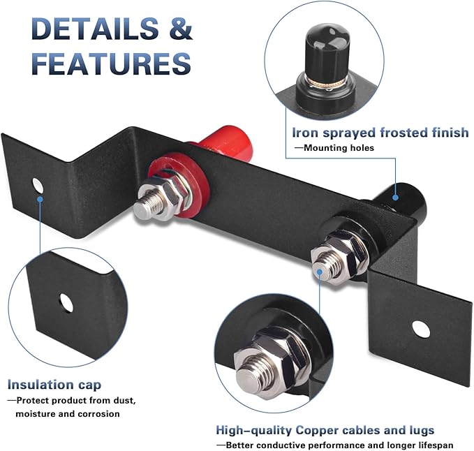 Battery Jump Post Kit with 𝟱𝟵 𝗶𝗻𝗰𝗵 Cable and Metal Insulation Mounting Bracket,Outdoor Heavy Duty Remote Battery Charging Posts Battery Terminals Relocation Kit (Battery Jump Post Kit)