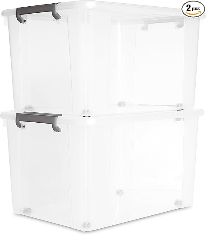 Citylife 69 QT Plastic Storage Bins with Latching Lids Stackable Storage Containers for Organizing Large Clear Storage Box fo