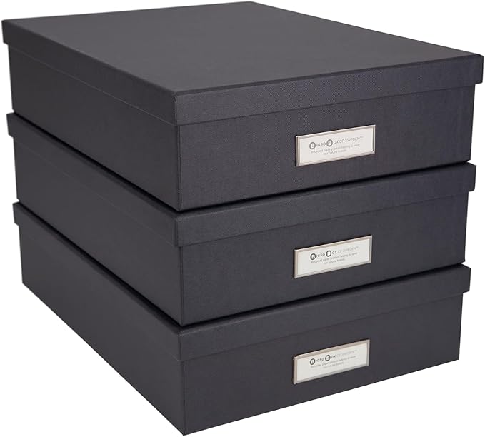 Bigso Oskar Fiberboard Label Frame Document Letter Box - File Organizer Box for Important Paperwork - Document Storage with a