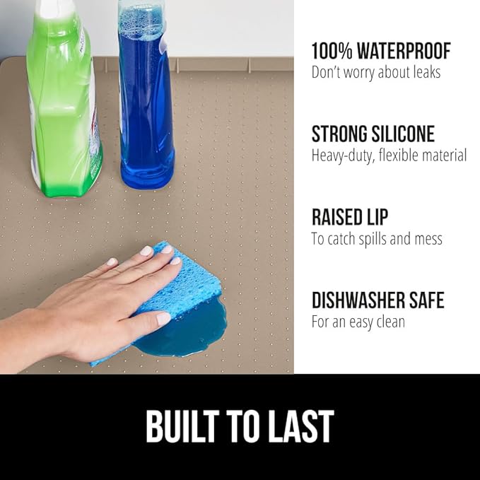 GORILLA GRIP Waterproof Silicone Under Sink Mat with Raised Lip for Kitchen and Bathroom, 34 x 22 in, Cabinet Shelf Liner Sta