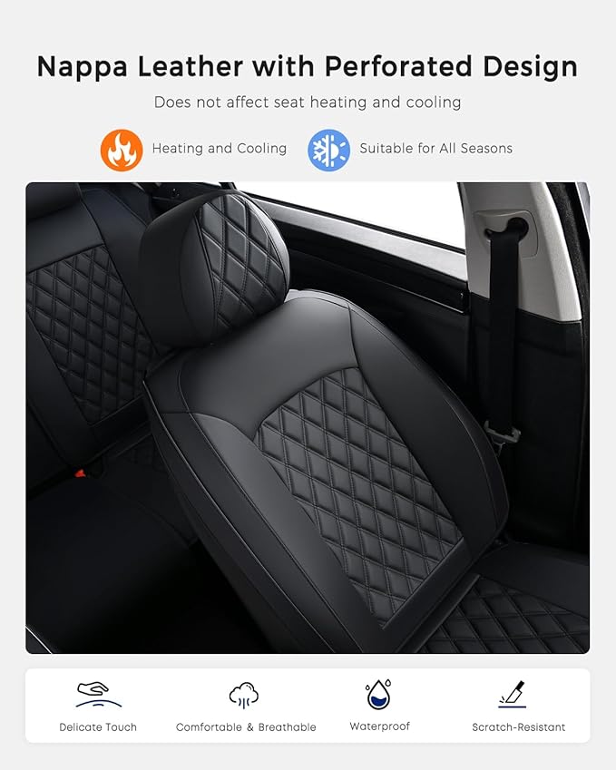 Huidasource Car Seat Cover, Nappa Leather Seat Covers, Velcro Adjustable, Compatible with Airbags, Armrests, Child Seat, Seat