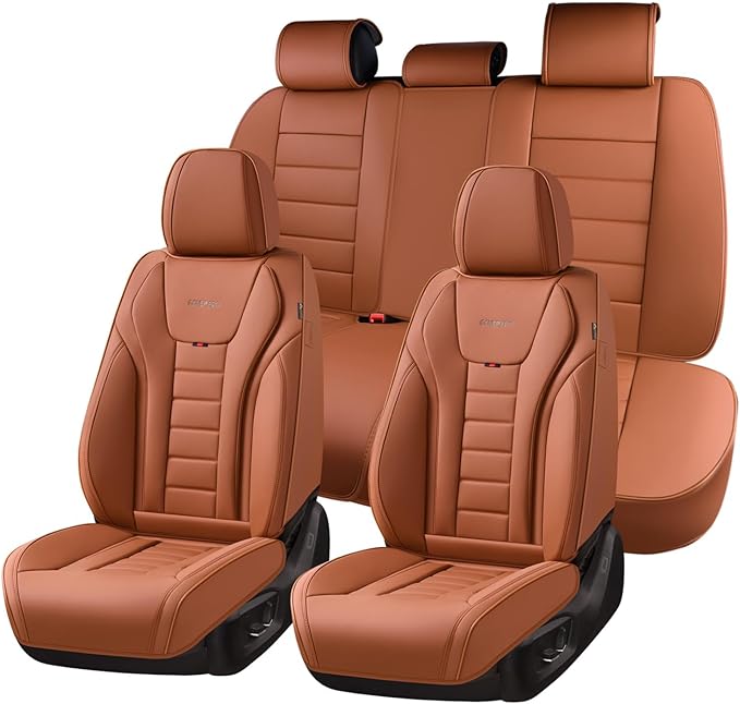 Coverado Car Seat Covers Full Set, Seat Covers for Cars, Front Seat Covers and Back Seat Cover Waterproof Leather Automotive 
