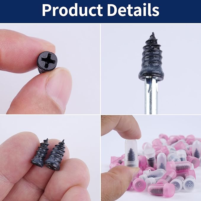 Screw in Tire Plugs, 70 Pcs Tire Repair Screws, Tire Repair Rubber Nail Kit, Tire Screw Plug Repair Kit, Self Screw in Tire R