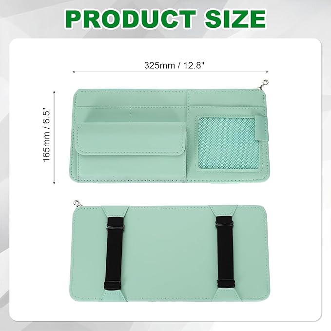 PATIKIL 1 Pcs Car Sun Visor Organizer, 12.8 x 6.5 Inch PU Leather Vehicle Storage Pouch Holder for Sunglasses Card Pen Driver License Car Accessories, Blue