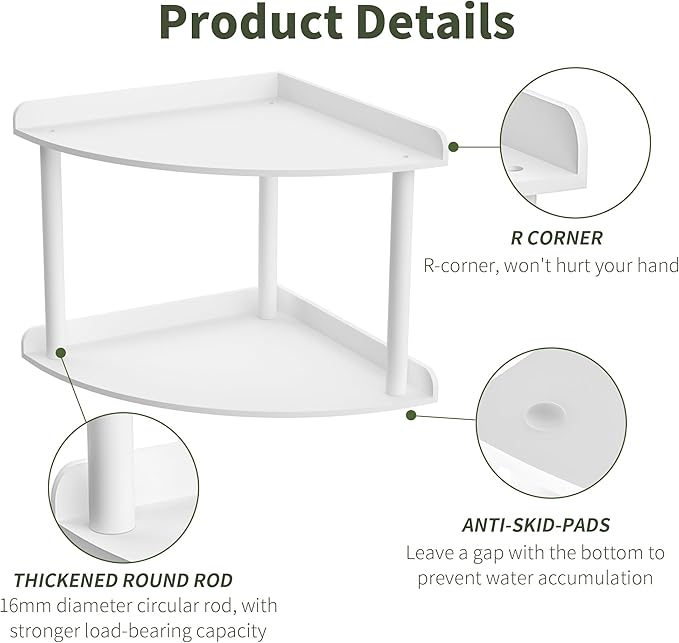 Sezanrpt 2 Tier Acrylic Corner Shelf Organizer Storage 9.5x9.5x8 Inch, White Countertop Corner Shelf for Bathroom, Kitchen, B
