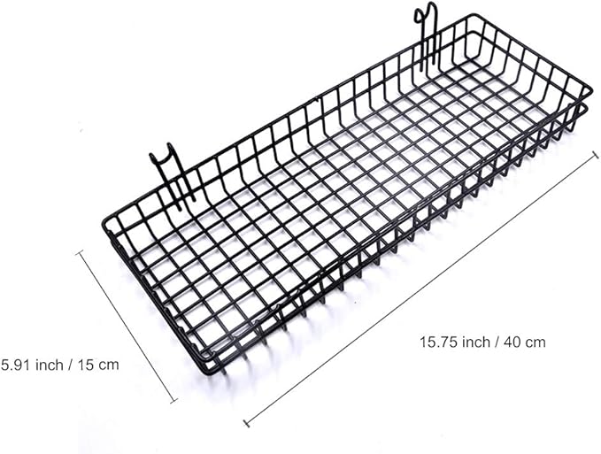 Black Metal Wire Hanging Basket, Multifunction Creative Mesh Wall Grid Holder Storage Organizer Plant Holder Shelf Flower Pot