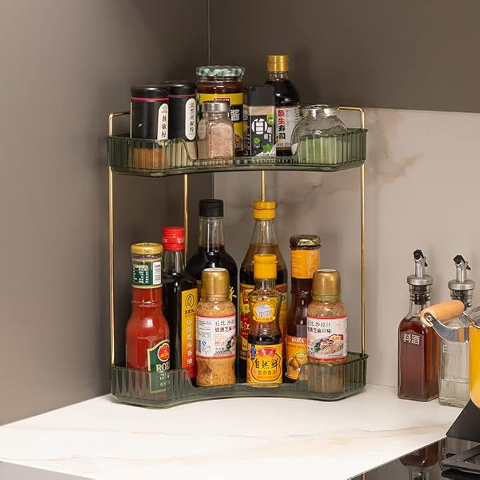 shuang qing 2-Tier Corner Bathroom Counter Organizer – Storage Shelf for Makeup, Perfume & Skincare, Space-Saving Countertop 