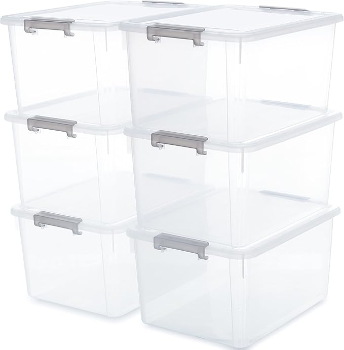 Citylife 6 Packs 32 QT Plastic Storage Bins with Lids Large Stackable Storage Containers for Organizing Clear Storage Box for