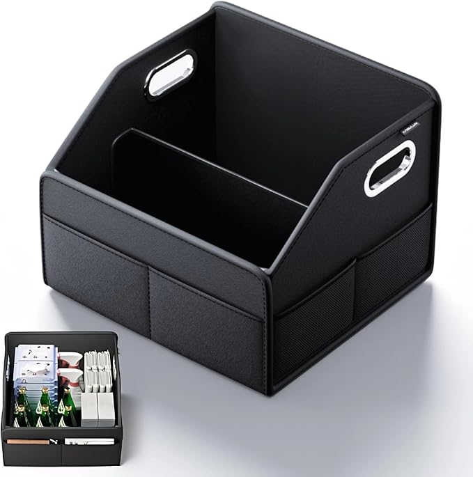 Car Storage Organizer - Compact PU Leather Bin for Trunk, Front Seat, Back Seat & Car Floor