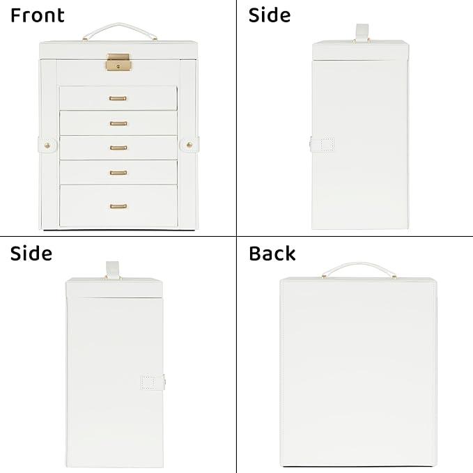 AKOZLIN Large 6-Tier Jewelry Box Lockable Leather Jewelry Storage Case with 5 Drawers for Women Girls Ring Necklace Earring B