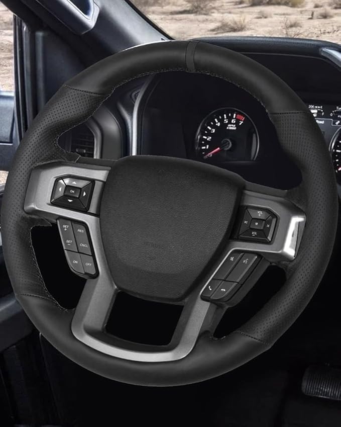 Belinous Leather Steering Wheel Cover Lace Up, Hand-Stitch on Wrap, Steering Wrap Compatible with Ford 2016 2017 2018 2019 F150 Raptor (Black)