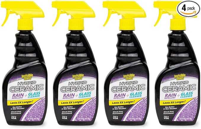 Invisible Glass 92183-4PK Hybrid Ceramic Rain Repellent and Glass Cleaner – Cleans & Protects Car Windows and Windshields wit