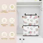 Pink Floral Flower Storage Baskets - Home Decorative Bins Collapsible Cubes with Zipper Lid, Rose Box with Handles for Living