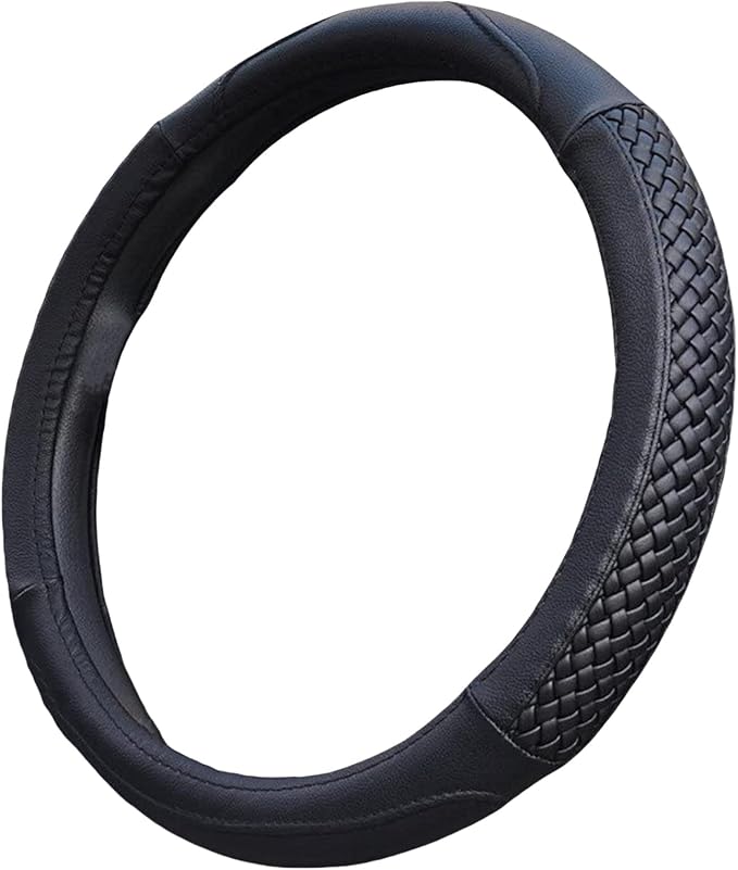 Moyishi Top Leather Steering Wheel Cover Universal Fit Soft Breathable Steering Wheel Wrap (Black)