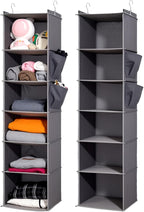 2 Packs Hanging Closet Organizer, 6-Shelf Closet Organizers and Storage with Side Pockets, Collapsible Hanging Shelves for Cl
