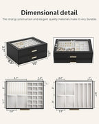 AKOZLIN Jewelry Box with Clear Lid Functional Leather Jewelry Storage Organizer Case 2 Drawers for Women Girls Necklace Ring 