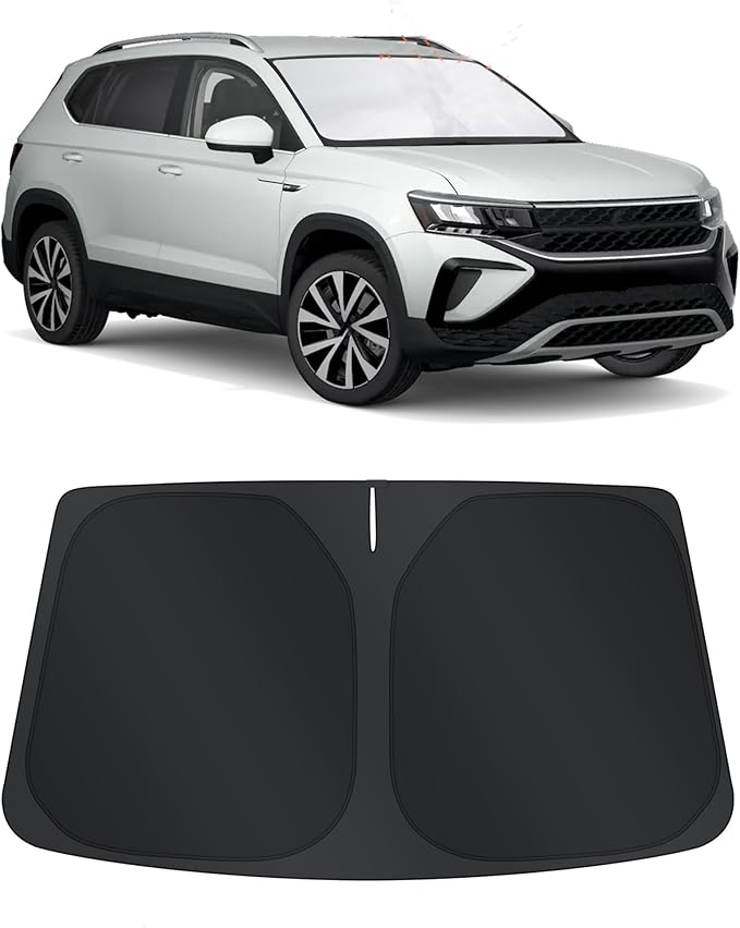 TINGLU Sun Shade for Volkswagen VW Taos 2022 2023 2024 2025 2026 Accessories Windshield Sun Shade Window Shade UV Rays Protection Sun Visor Cover with Steering Wheel Sunshade Storage Bag
