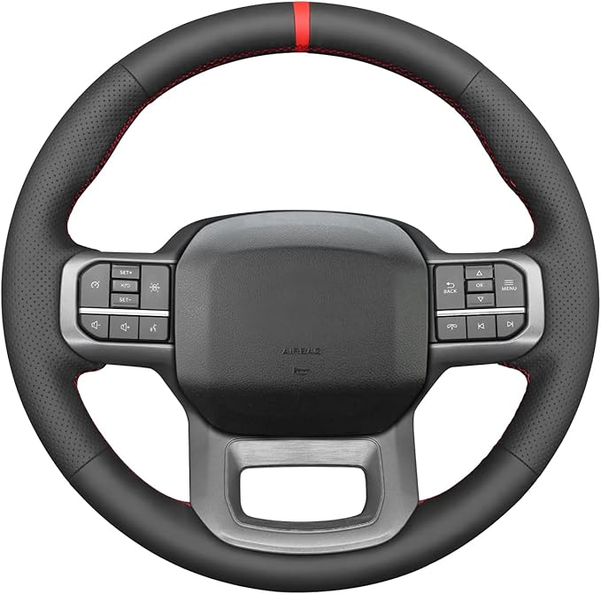 MEWANT Steering Wheel Cover for Ford F-150 2021-2023 / F-150 Lightning 2022-2023 Hand-Stitched Microfiber Leather Steering Wrap