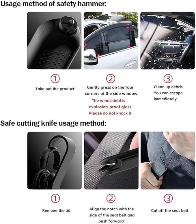 2 Pack Window Breaker Seatbelt Cutter for All Cars, Safe Hammer Glass Breaker Under Water, 2 in 1 Emergency car Escape Tool, 