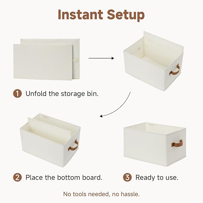 StorageWorks Closet Organizers and Storage Bins, Foldable Shelf Baskets, Clothes Storage Basket for Organization, Ivory White