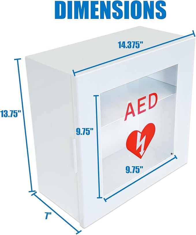 Non Alarmed AED Defibrillator Wall Mounted Storage Cabinet - 14.5'' x 7'' x 13.75'' Steel AED Holder Defibrillator Cabinet fo