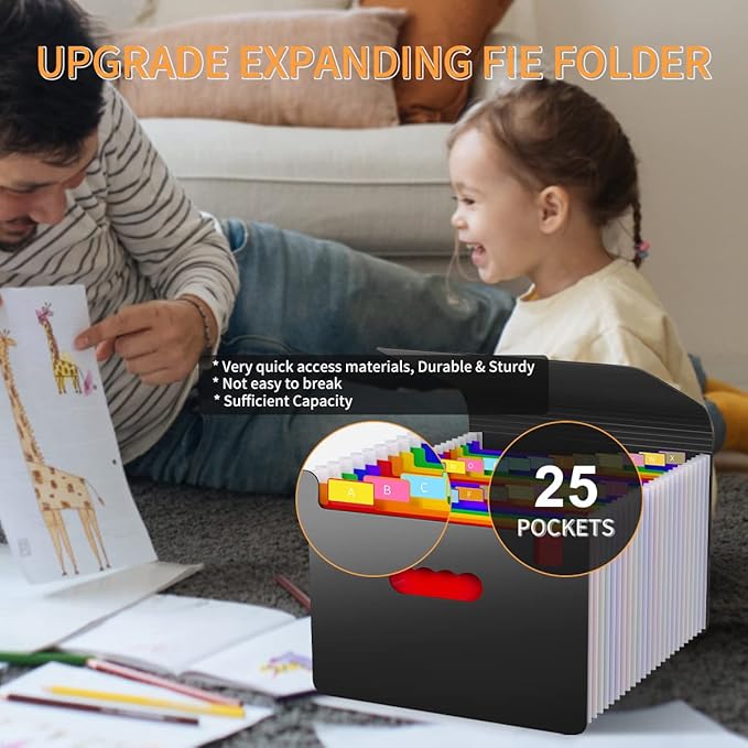 25 Pockets Accordion File Organizer with Handle, Expanding File Folders,Important Papers Document Organizer,Expandable,Durabl