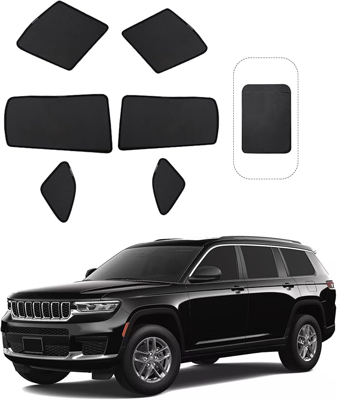 Front Side Half Window Shade Foldable Custom Fit for 2019-2024 Jeep Cherokee Car Window Shades for Side Window Sun Shade UV Protection Heat Insulation for Camping Sleeping 6PCS