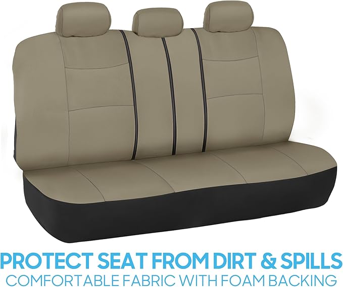 BDK PolyPro Car Seat Covers Full Set in Solid Beige, Front and Rear Split Bench Seat Covers for Cars, Easy to Install Car Sea