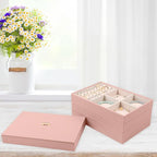 Voova Stackable Jewelry Organizer Tray with Lid, PU Leather Jewelry Storage Holder for Drawer Inserts, Jewellery Display Box 