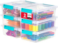 IRIS USA 2 Qt. Craft Storage Bins with Lids, 6-Pack, |Made in USA|, Clip Box, Small Plastic Sensory Bin Tote Organizer Contai