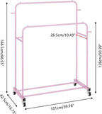 Laiensia Double Rods Garment Rack with Wheels, Clothing Rack for Hanging Clothes,4 Hooks, Multi-Functional Bedroom Clothes Ra