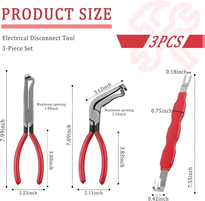 3PCS Electrical Disconnect Pliers for Cars,Sturdy Electrical Connector Pliers Including Straight & 60° & Double Head,Professi