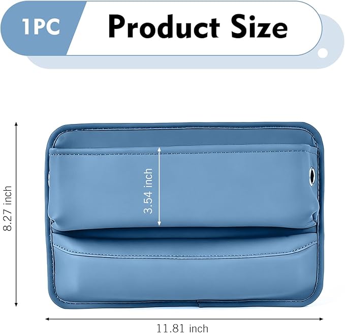 Leather Car Seat Gap Filler, Waterproof Anti-Slip Side Storage Pouch for Phones Keys Glasses Cards, Universal for Most Cars, SUVs, Trucks (Blue)