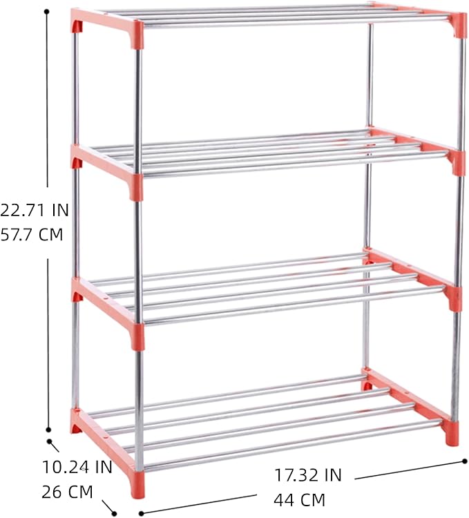 4-Tier Stackable Small Shoe Rack, Lightweight Shoe Shelf Storage Organizer for Entryway, Hallway and Closet (Pink)